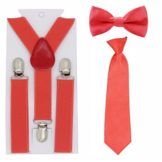 Kšandy šle + motýlek + kravata DĚTSKÉ 2,5cm široké set = 3ks > varianta oranžová