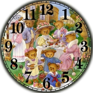 Diamantové vyšívání motiv hodiny KAMÍNKY JSOU PO CELÉ PLOŠE medvídci > 20x20cm