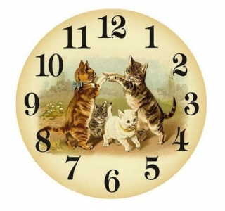 Diamantové vyšívání motiv hodiny KAMÍNKY JSOU PO CELÉ PLOŠE kočky > 20x20cm