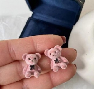 Náušnice dětské medvídek medvědi starorůžová