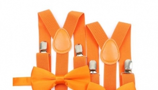 Kšandy šle s motýlkem 1 x pro muže,ženu + 1 x pro dítě = 2 x set motýlek hladký > varianta oranžová není zářivá