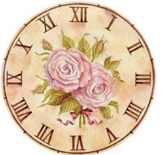 Diamantové vyšívání motiv hodiny KAMÍNKY JSOU PO CELÉ PLOŠE růže > 20x20cm