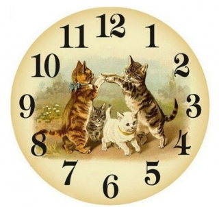 Diamantové vyšívání motiv hodiny KAMÍNKY JSOU PO CELÉ PLOŠE kočky koťata > 20x20cm