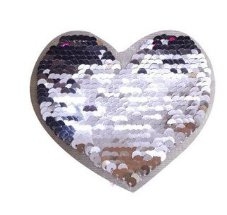 Nášivka srdce veliké s glitry stříbrné 13x13cm