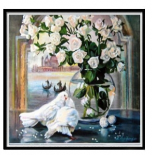 Kamínkové vyšívání Obrázek s kamínků sada diamantové vyšívání KAMÍNKY NEJSOU PO CELÉ PLOŠE vrkání láska > 25x25cm