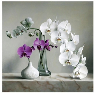 Diamantové vyšívání Obrazy s kamínků KAMÍNKY JSOU PO CELÉ PLOŠE orchidej > 20x20cm