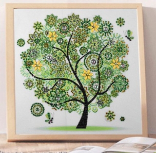 Kamínkové vyšívání Obrázek s kamínků sada diamantové vyšívání KAMÍNKY NEJSOU PO CELÉ PLOŠE strom zelený > 25x25cm