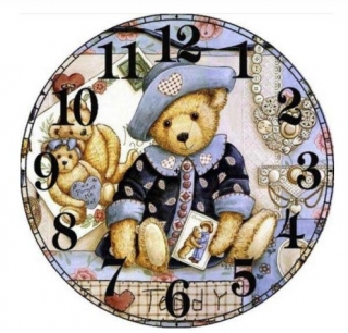 Diamantové vyšívání motiv hodiny KAMÍNKY JSOU PO CELÉ PLOŠE medvídek > 20x20cm