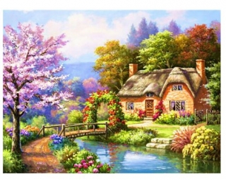 Kamínkové vyšívání Obrázek s kamínků Vyšívací sada diamantové vyšívání KAMÍNKY JSOU PO CELÉ PLOŠE dům brána > 30x40cm