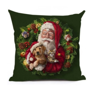 Povlak na polštář vánoční motiv santa + pejsek + kočička rozměr 45 x 45 cm  vánoční