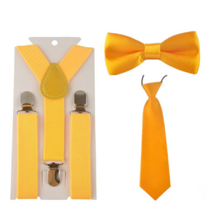 Kšandy šle + motýlek + kravata DĚTSKÉ 2,5cm široké set = 3ks žlutá 
