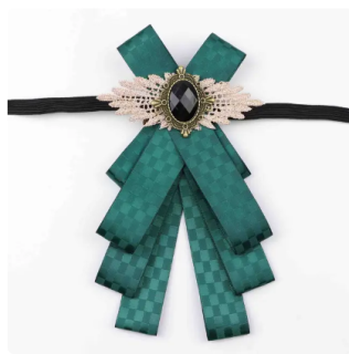 Motýlek Fiží elegantní kravata stuha motýl s broží hladké stuhy zelená  kamej
