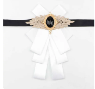 Motýlek Fiží elegantní kravata stuha motýl s broží hladké stuhy bílá