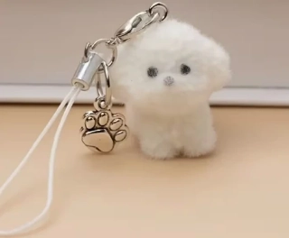 Přívěšek na klíče kabelku pejsek mini bílý 