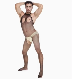 Sexy pánský overal erotický  černý dirkovaný 