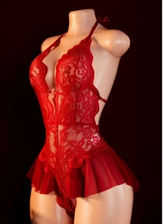 body sexy krajkové Spodní krajkové prádlo červené  větší velikost