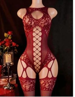 Sexy overal erotický červená tmavě krajkový 