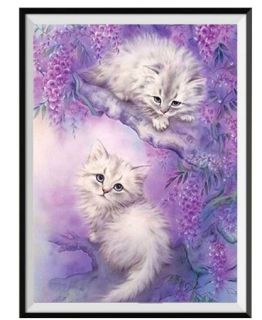 Diamantové vyšívání Obraz s kamínků KAMÍNKY NEJSOU PO CELÉ PLOŠE kočičky > 20x25cm