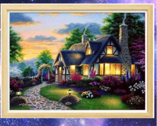 Diamantové vyšívání Obraz s kamínků KAMÍNKY NEJSOU PO CELÉ PLOŠE domek > 20x30cm