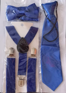 Kšandy šle + motýlek + kravata DĚTSKÉ 2,5cm široké set = 3ks modrá